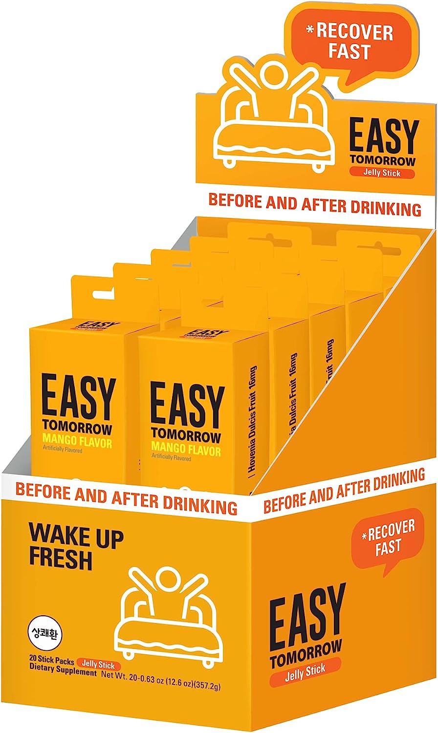 Easy Tomorrow Jelly Stick Before/After Drink Alcohol， After Party Recovery & Relief for Great Night & Better Morning， Party Vacation Aid， Liver Cleanse Detox， Mango Flavored， 상쾌환， 20 Packets - Image 2